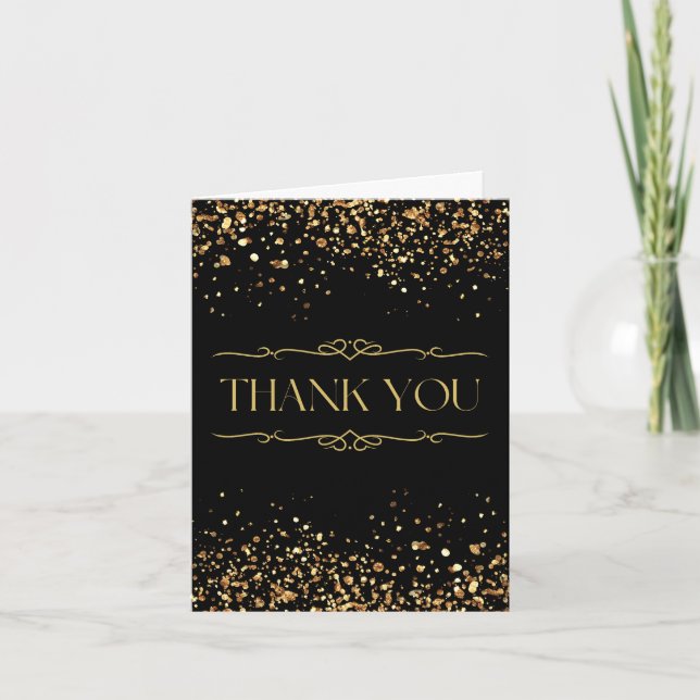 Modern Elegant Black and Gold Foil Thank You Card (Front)