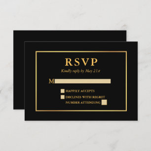 Modern Elegant Black and Gold Frame RSVP Card