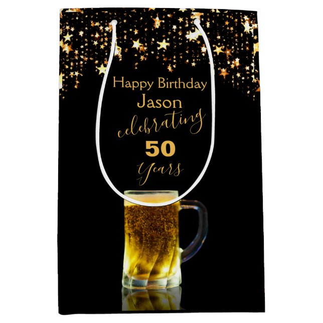 Modern Elegant Black and Gold Glitter Medium Gift Bag (Front)