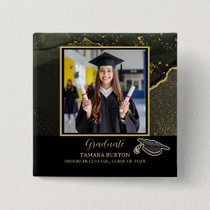 Modern Elegant Black and Gold Graduation photo 15 Cm Square Badge