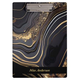 Modern Elegant Black and Gold Marbled Clipboard