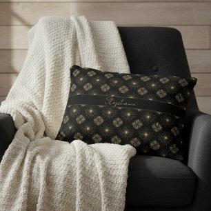 Modern Elegant Black And Gold Monogram Name Decorative Cushion