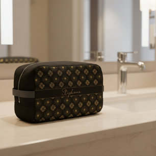 Modern Elegant Black And Gold Monogram Name Dopp Kit