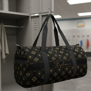 Modern Elegant Black And Gold Monogram Name Duffle Bag