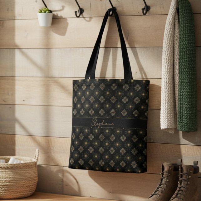 Modern Elegant Black And Gold Monogram Name Tote Bag (Creator Uploaded)
