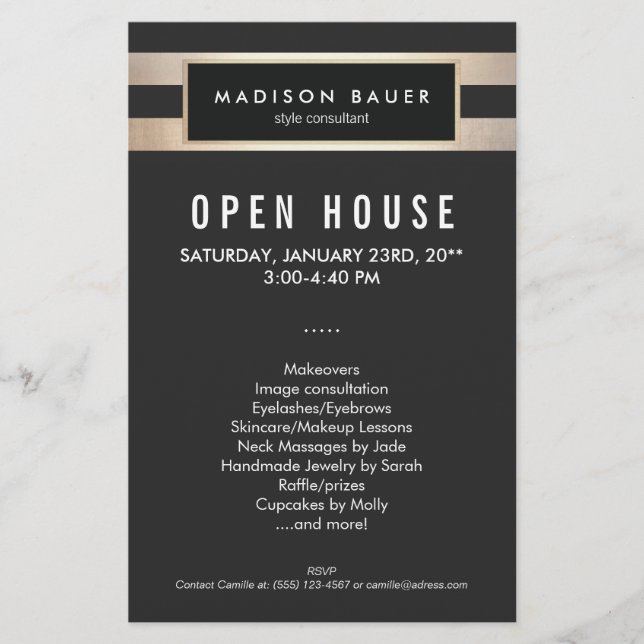 Modern Elegant Black and Gold Stripes Flyer (Front)