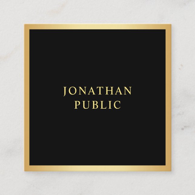 Modern Elegant Black And Gold Template Simple Square Business Card (Front)