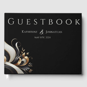 Modern Elegant Black and Gold Wedding Guest Book