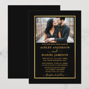 Modern Elegant Black and Gold Wedding Invitation