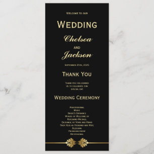 Modern Elegant Black and Gold Wedding Programme