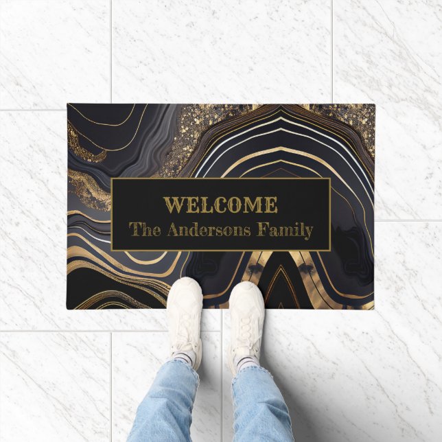 Modern Elegant Black and Gold Welcome  Doormat (Indoor)