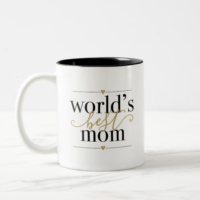 Modern Elegant Black and Gold Worlds Best Mum Two-Tone Coffee Mug (Left)