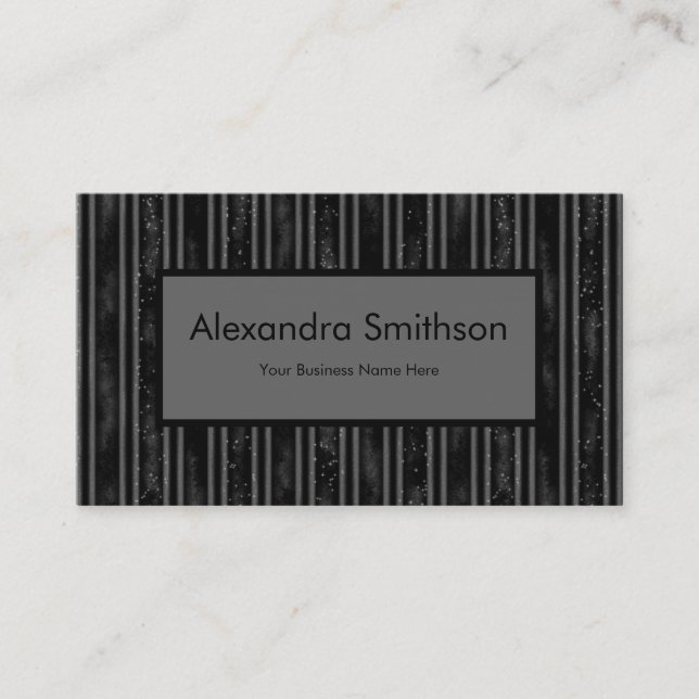 Modern Elegant Black and Grey Striped  Business Card (Front)