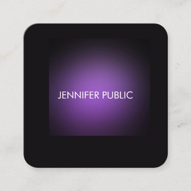 Modern Elegant Black And Purple Template Rounded Square Business Card (Front)
