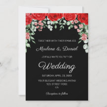 Modern Elegant Black And Red Floral Wedding
