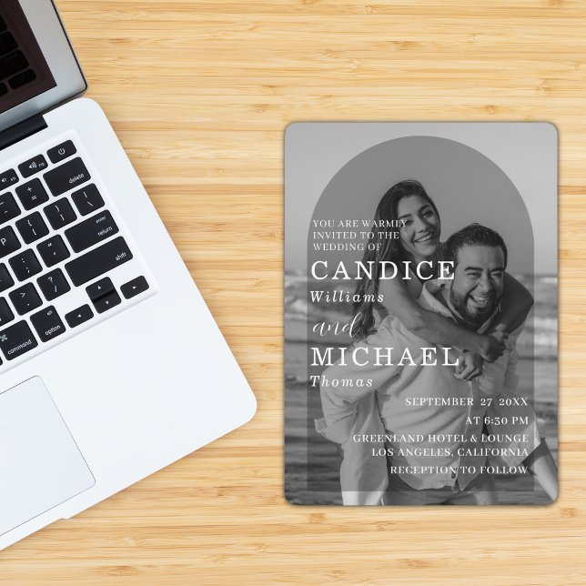 Modern Elegant Black And White Arch Photo Wedding  Invitation (Creator Uploaded)