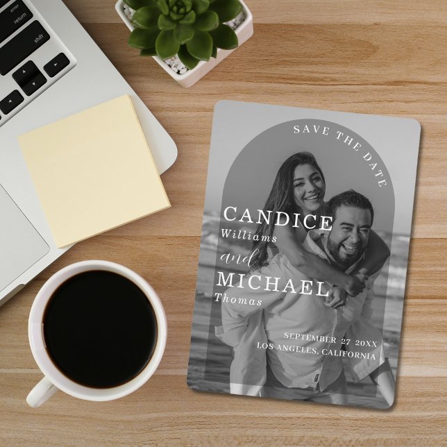 Modern Elegant Black And White Arch Photo Wedding  Save The Date (Creator Uploaded)