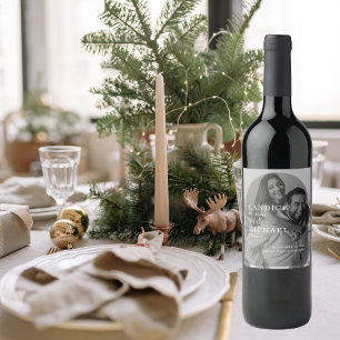 Modern Elegant Black And White Arch Photo Wedding Wine Label