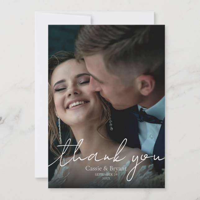 Modern Elegant Black and White Chic Wedding Photo Thank You Card (Front)