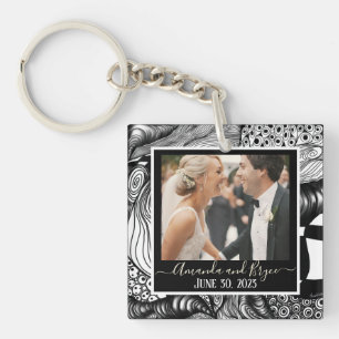 Modern elegant black and white design with photo key ring