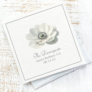 Modern Elegant Black and White Floral Wedding Napkin