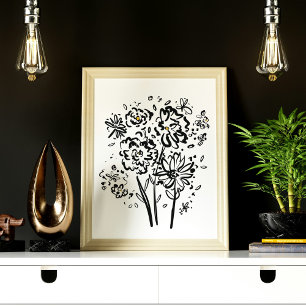 Modern Elegant Black and White Flower (Matte) Poster