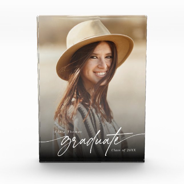 Modern Elegant Black and White Graduate Photo (Front)