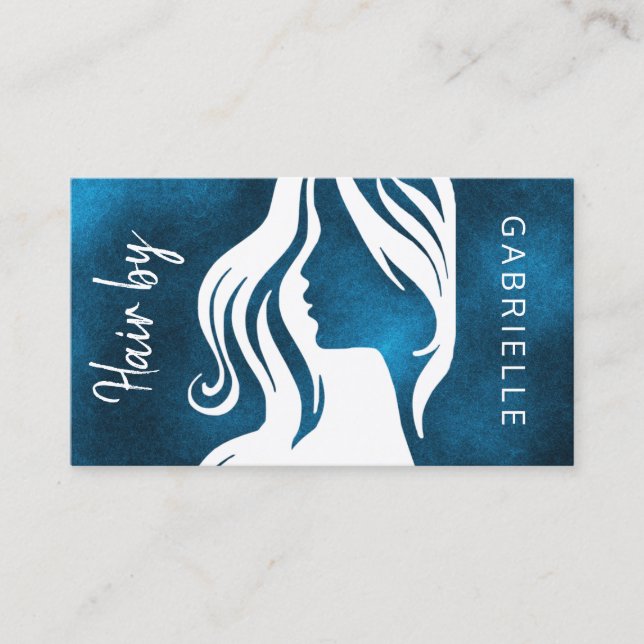 Modern elegant black and white hair stylist navy business card (Front)
