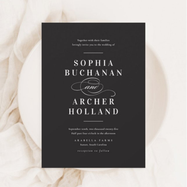 Modern Elegant Black and White Minimalist Wedding  Invitation (Creator Uploaded)
