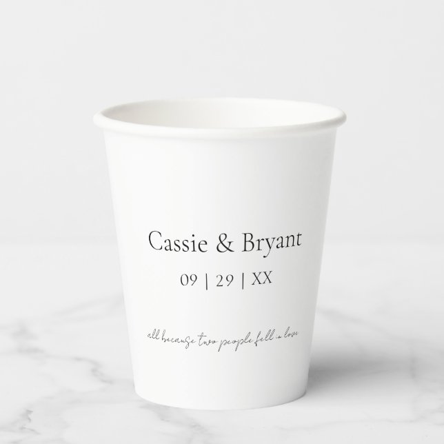 Modern Elegant Black and White Minimalist Wedding Paper Cups (Front)