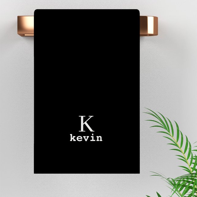 Modern elegant black and white monogram name bath towel set (Creator Uploaded)
