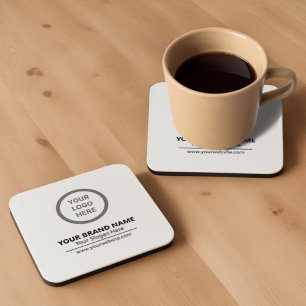 Modern Elegant Black and White Personalised Logo Square Paper Coaster