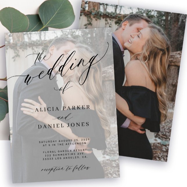 Modern elegant black and white photo wedding invitation (Creator Uploaded)