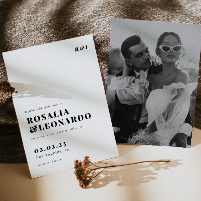 Modern Elegant Black and White Photo Wedding Invitation (Creator Uploaded)