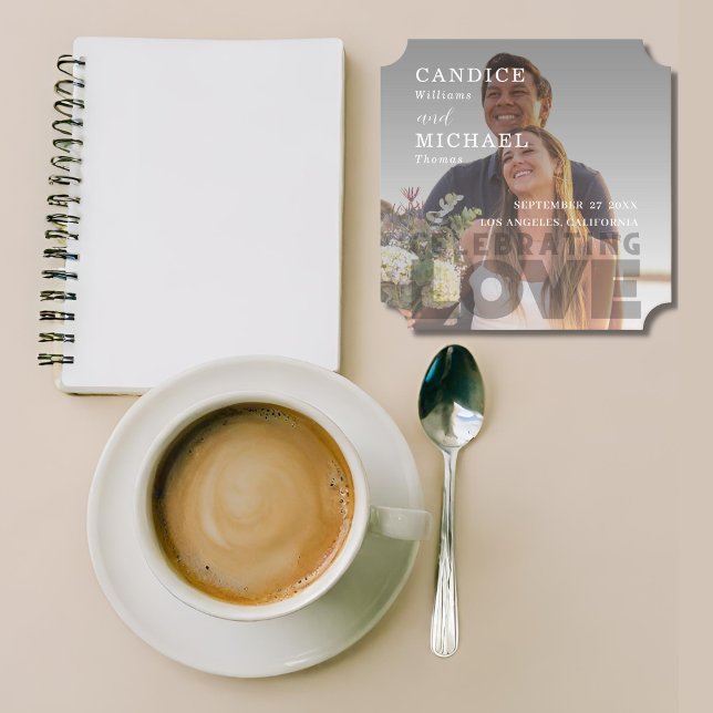 Modern Elegant Black And White Photo Wedding Paper Coaster (Creator Uploaded)