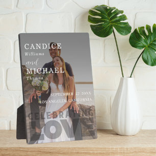 Modern Elegant Black And White Photo Wedding Plaque