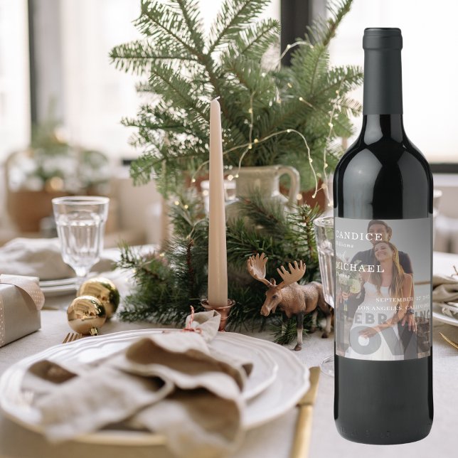 Modern Elegant Black And White Photo Wedding Wine Label (Creator Uploaded)