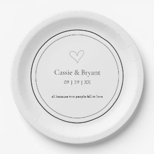 Modern Elegant Black and White Simple Wedding Paper Plate