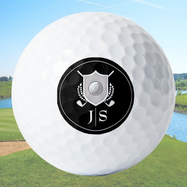 Modern Elegant Black and White Stylish Monogrammed Golf Balls (Creator Uploaded)