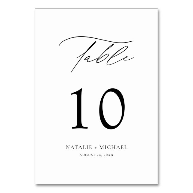 Modern Elegant Black And White Table Ten Wedding Table Number (Front)