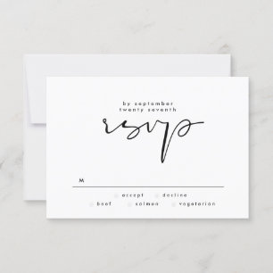 Modern Elegant Black and White Text Wedding RSVP Card