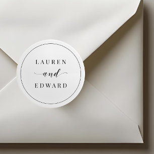 Modern Elegant Black and White Wedding Classic Round Sticker