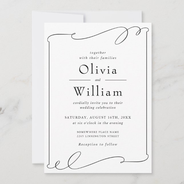 Modern Elegant Black And White Wedding Invitation (Front)