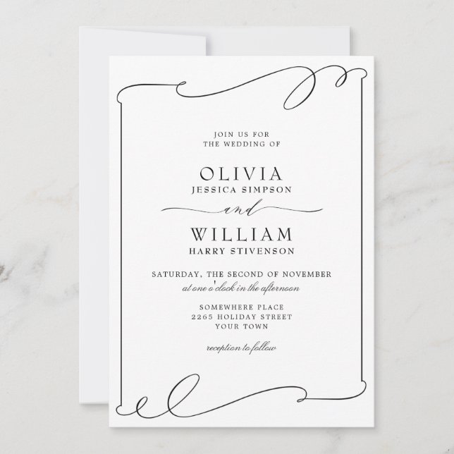 Modern Elegant Black And White Wedding Invitation (Front)