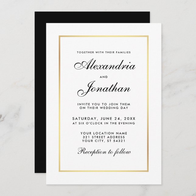 Modern Elegant Black and White Wedding Invitation (Front/Back)