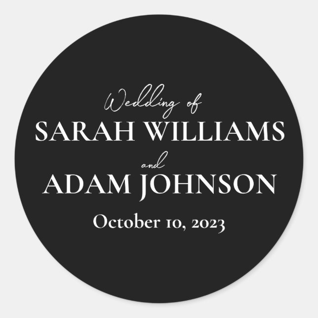 Modern Elegant Black and White Wedding Minimalist  Classic Round Sticker (Front)