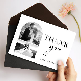 Modern Elegant Black and White Wedding Photo Thank You Card