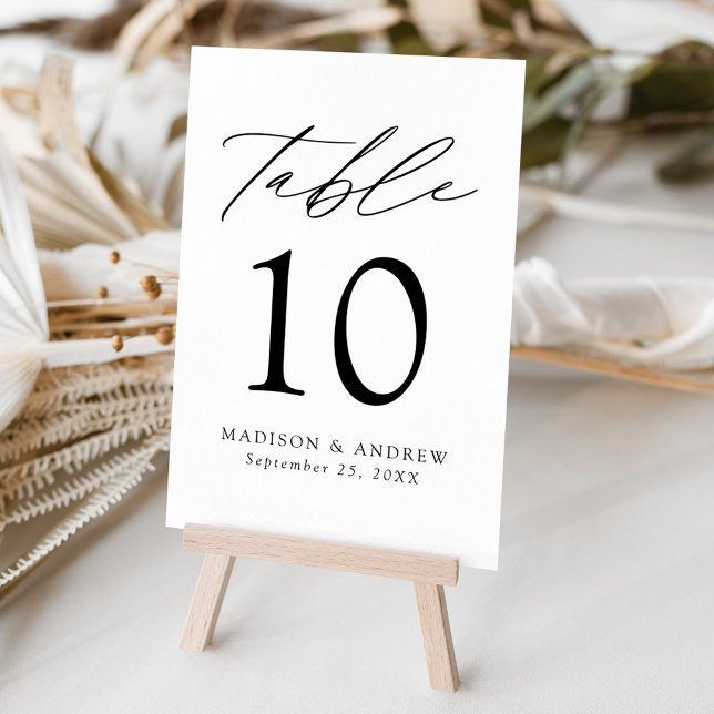 Modern Elegant Black and White Wedding Table Number (Creator Uploaded)