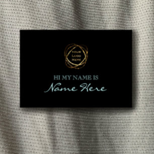 Modern Elegant Black Aqua Add Business Logo   Name Tag