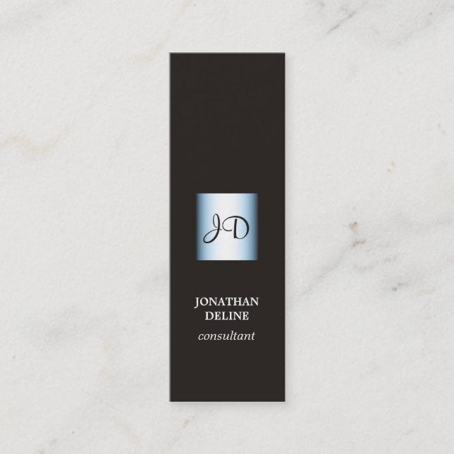 Modern Elegant Black Blue Monogram Consultant Mini Business Card (Front)